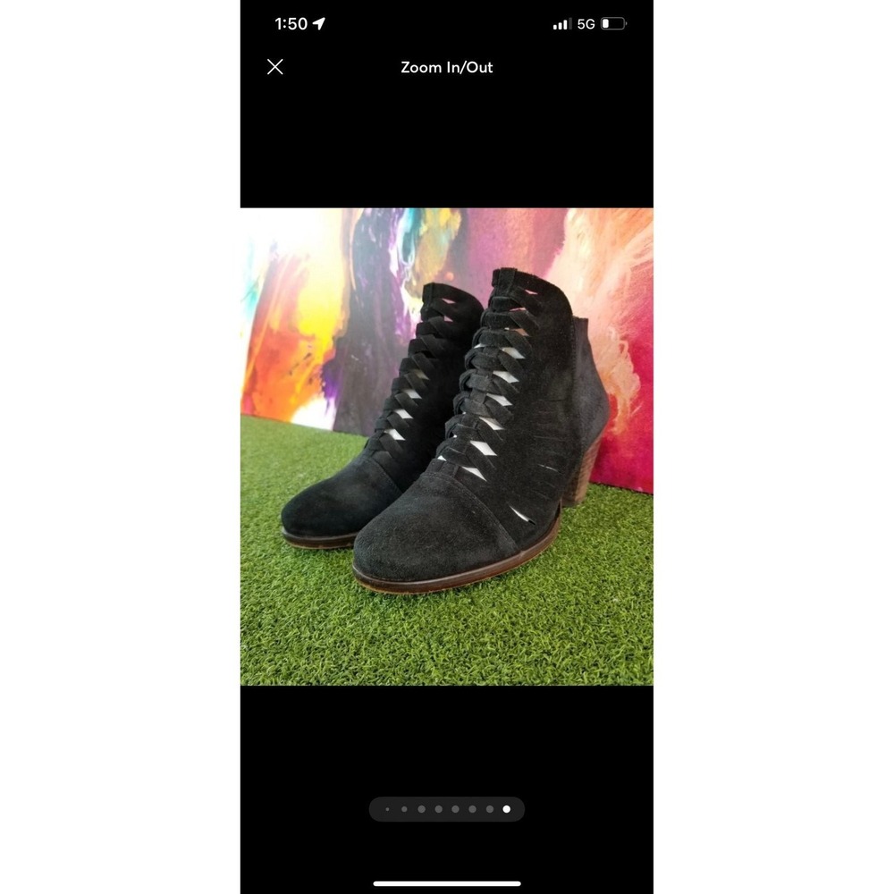 Free People Booties Women Size 8 Black Excellent Velvet Woven Lace Up Side Zip